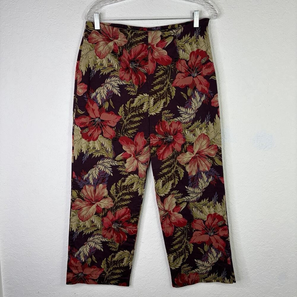 Dressbarn Floral Print Trouser Pants Size 14 Made in USA, Cotton, Spring, Fall